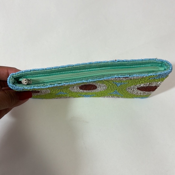 Urban Outfitters Beaded Eye Purse Clutch Bag Coin Pouch Zippered Green Circles - Picture 3 of 6